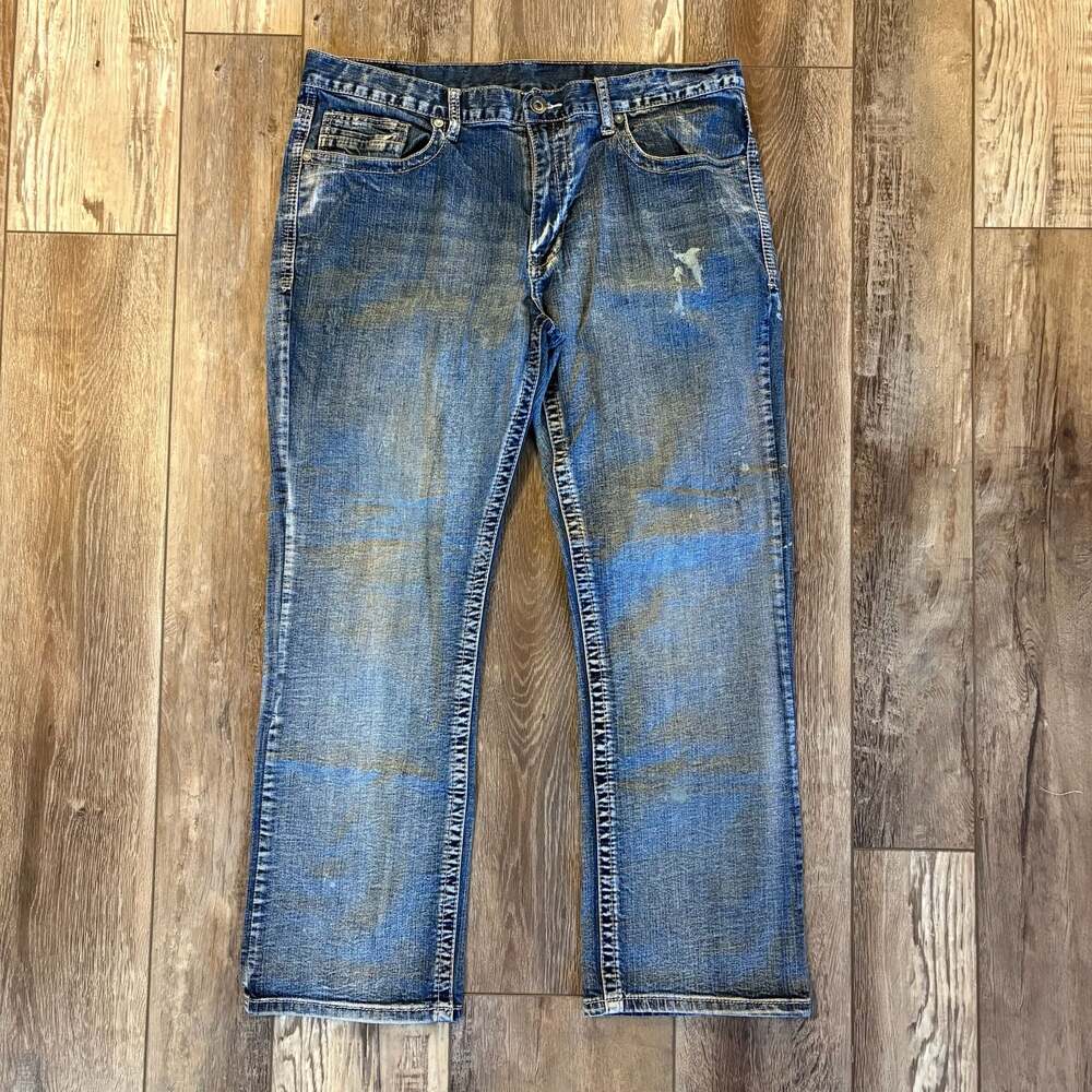 Axel Brand Mens Distressed Paint Splatter Straight Jeans 36